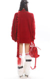 Red Scarf V-Neck Knit Sweater