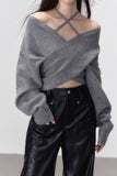오프숄더 디자인 쇄골 니트 스웨터 울 탑