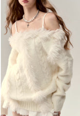 Off-shoulder design with wool knit sweater top