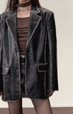 헤비 컬러 PU 가죽 재킷과 가죽 스커트 투피스 슈트