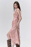 이어엣지 백리스 웨이스트 플로럴 리본 드레스 롱 스커트