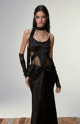 솔리드 컬러 피쉬본 스커트 드레스