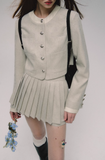 Classic round neck small Chanel style suit skirt two-piece suit
