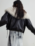 시베리아 스타일 인조 가죽 모피 칼라 재킷