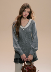 Retro College Waist Knit Sweater