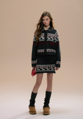 Vintage Dark Gray Knit Skirt Set