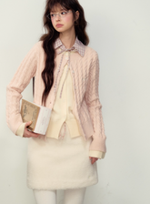 Fake Two-Piece Soft Collar Sweater – Gray/Milk