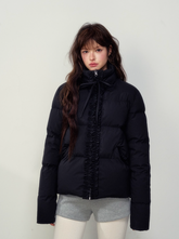 블랙 가리 펀거스 레이스 쇼트 브레드 코트 따뜻한 다운 재킷