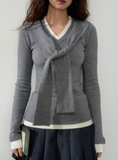 Jenny Notepad Girls V-neck Fake Two-piece College Knitted Bottoming Shirt Top