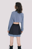 대학 스타일 컬러블록 스커트 슈트