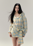 Lace Bow Shirt Midi Dress
