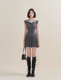 Navy-Collar Gray Lace Set by Disordered Girl