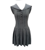 Navy-Collar Gray Lace Set by Disordered Girl