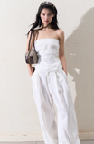 얇은 명주 탑 & 레이스 팬츠 세트