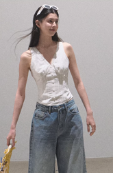 플리츠 코튼 슬리브리스 탑