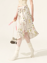 플로럴 타이 화이트 미디 스커트