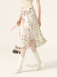 Floral Tie White Midi Skirt