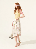 Floral Tie White Midi Skirt