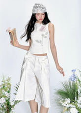 Bow Tie Cropped Straight Pants