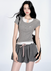 텐셀 티셔츠 & 버드 스커트 세트