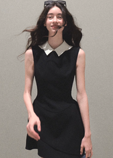 Gauze Skirt Dress with Detachable Collar