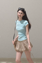 더블 레이어 플라워 홀로우 스커트