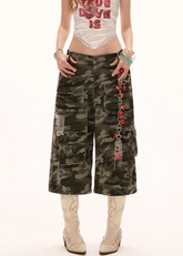 캐주얼 카무플라주 데님 반바지