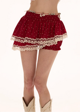 더블 레이어 물방울 무늬 불규칙 하프 스커트 반바지