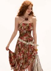 스트랩리스 신치드 웨이스트 롱 드레스