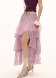 스플릿 레이어드 레이스 하프 렝스 불규칙 롱 스커트