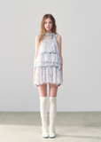 Purple Grid Mesh Doll Princess Puff Dress