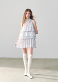 Purple Grid Mesh Doll Princess Puff Dress