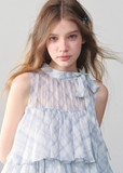 Purple Grid Mesh Doll Princess Puff Dress