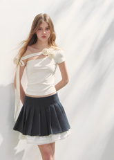 오프숄더 불규칙 반팔 탑 티셔츠