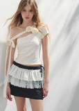 오프숄더 불규칙 반팔 탑 티셔츠