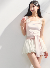 테니스 걸스 가짜 3피스 컬러 상의