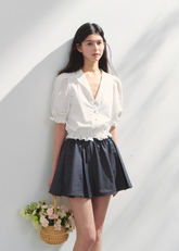 레트로 프렌치 자수 V넥 셔츠