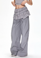 Satin Ruffled Ballet Straight-Leg Pants
