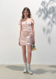 Pink Lace Square Collar Strap Top