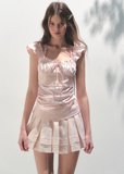 Pink Lace Square Collar Strap Top