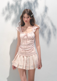 Pink Lace Square Collar Strap Top