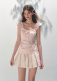 Pink Lace Square Collar Strap Top
