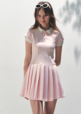 Polo Collar Pleated Diamond Dress