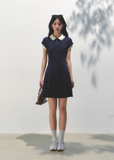 Polo Collar Pleated Diamond Dress