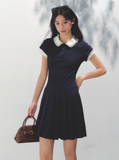 Polo Collar Pleated Diamond Dress