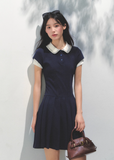 Polo Collar Pleated Diamond Dress
