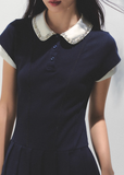Polo Collar Pleated Diamond Dress