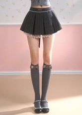 A-line pleated skirt for slimming hip ribbon skirt