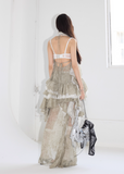 Leaf Embroidered Halter Tank & Skirt Set