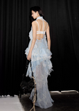 Leaf Embroidered Halter Tank & Skirt Set